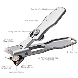 VOGARB Nail Clippers for Men Thick Nails Large Wide Jaw Opening Toenails Clippers for Seniors Long Handle Heavy Duty Portable Ultra Sharp Fingernail Cutter with Catcher for Adult Women (Silver Set)