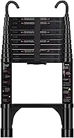 10.5FT Aluminum Telescoping Ladder with Detachable Hooks - EN131 Certified Folding Extension Ladder, 330lbs Capacity for Home, RV, Attic, Loft (Black)