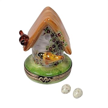 Rochard Floral Birdhouse with Cardinal, Bird & Removable Eggs Limoges Porcelain Box