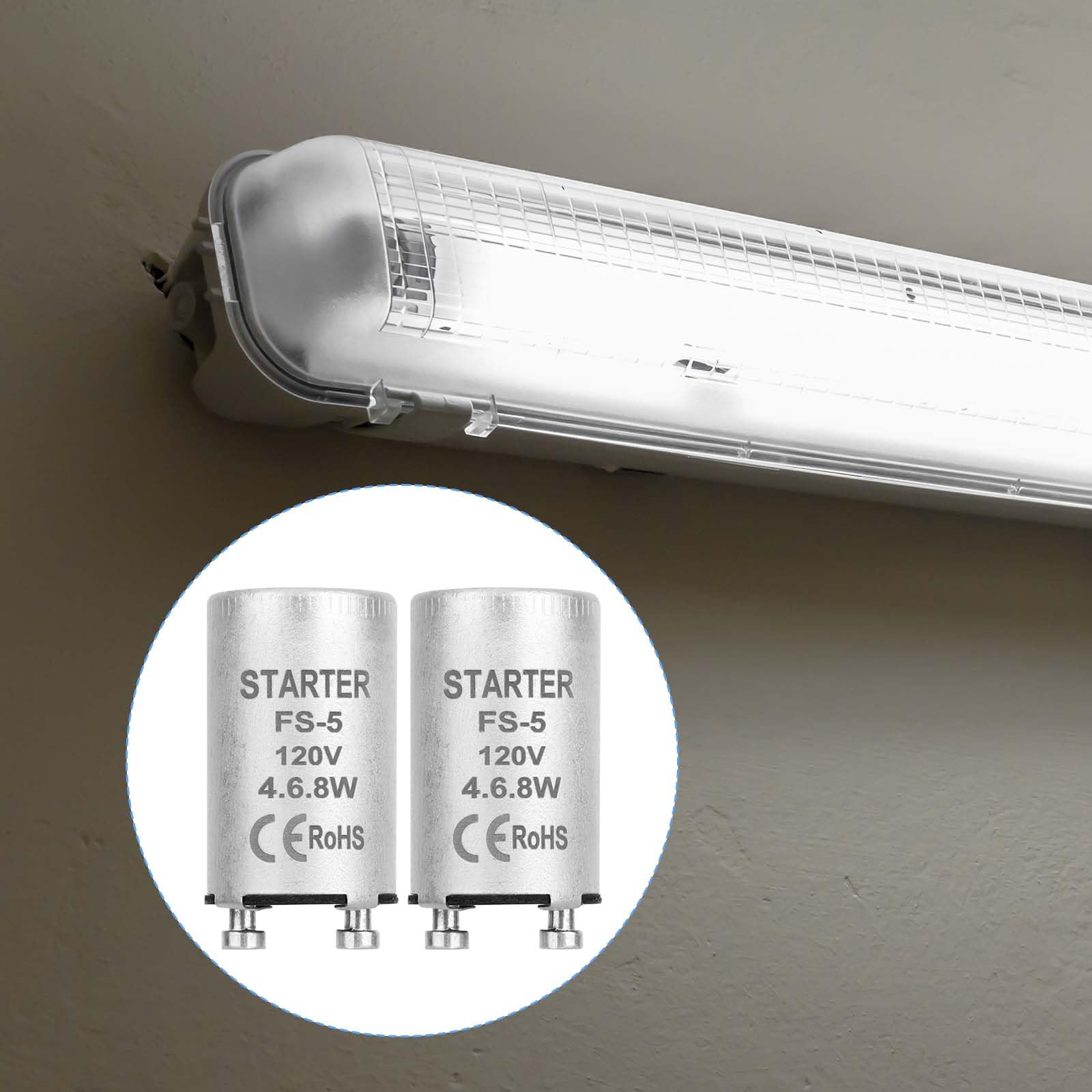 5uds Carcasa Arranque Fluorescente, Arrancador Fluorescente Carcasa Aluminio Lámparas Precalentamiento de 4-40 W Tubo con Certificación CE para 110-130 V (Compatible con FS-5)
