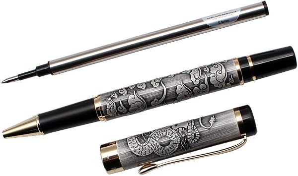 Ancient Silver Jinhao Dragon Rollerball Pen, Vintage Pens Collection, Business Pen (0.5mm)