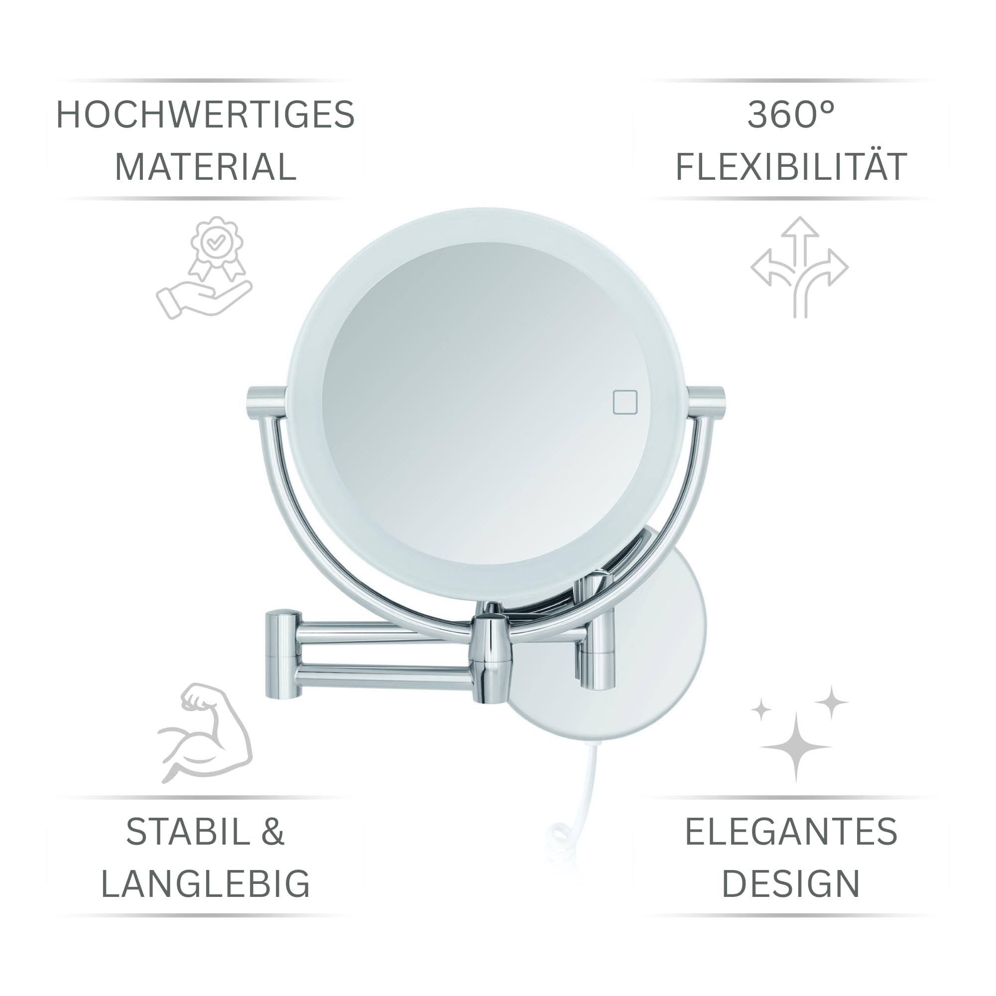 LED Kosmetikspiegel Modena – 360° Wand-Schminkspiegel mit Dimmer, Tageslicht-LEDs & 3x/7x Vergrößerung für perfektes Make-up