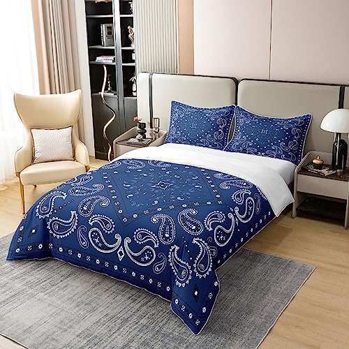 Mandala 100% Cotton Duvet Cover King Tie Dye Spiral Bedding Set Paisley Bohemian Quilt Cover Boho Chic Floral Navy Blue Breathable Decor Comforter Cover 1 Duvet Cover with 2 Pillow Cases - Image 2