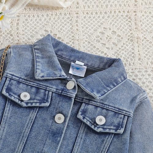 Toddler Girls Trucker Jacket Letter Embroidered Lapel Collar Button Outwear Long Sleeve Denim Jacket with Pocket3