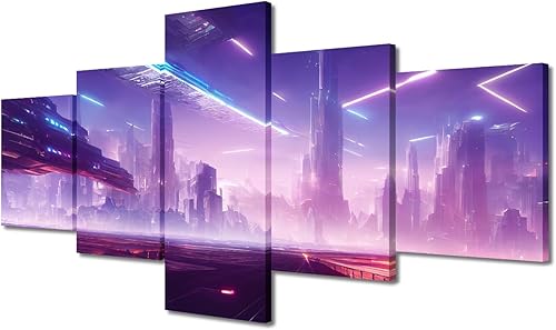 Miniatura 80 de Lienzo decorativo moderno para pared, pintura artística Cyberpunk, impresión de 5 paneles, decoración de lienzo para sala de estar para dormitorio