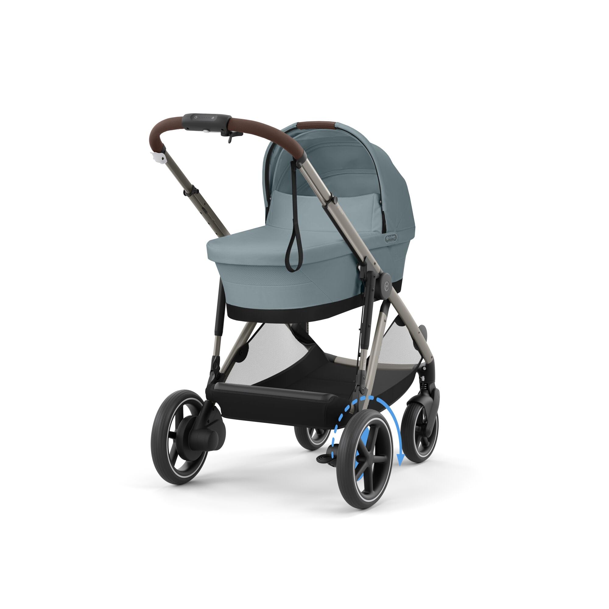 CYBEX Poussette Gold e-GAZELLE S, de la naissance à environ 4 ans, max. 22 kg (mode simple) / 2x 22 kg (mode duo), système tout-en-1 avec propulsion électrique et 20+ configurations, Bleu orageux