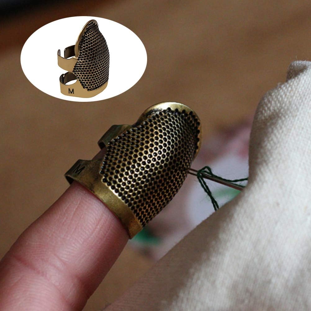 Pengxiaomei 4pcs Sewing Thimble Finger Protector, Copper Fingertip Thimbles Adjustable Finger Metal Shield Protector Pin for Sewing Craft Accessories DIY Sewing Tools (M Size)