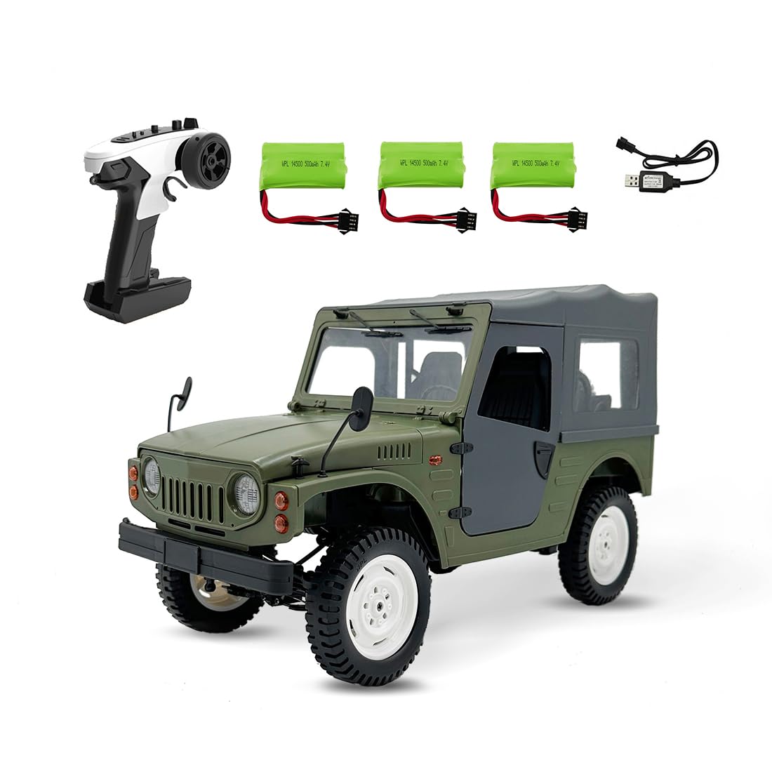 1:10 Ferngesteuerter 4WD-Rock-Crawler, detailgetreues RC-Offroad-Fahrzeug mit Magnettüren, abnehmbarem Dach und Nachtlichtern für Jugendliche und Erwachsene