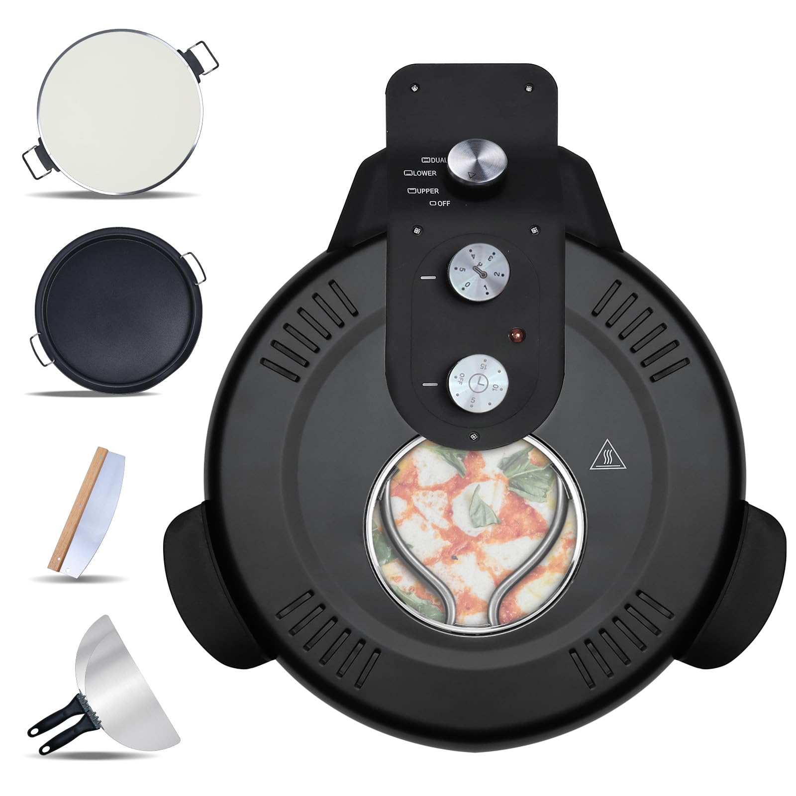 Upgrade Davivy 16" Large Indoor Pizza Oven with Pizza Stone & Grill Pan, Electric Pizza Cooker Heats up to 380?, Portable Indoor Pizza Maker Machine for Home with Timer, Window - Black