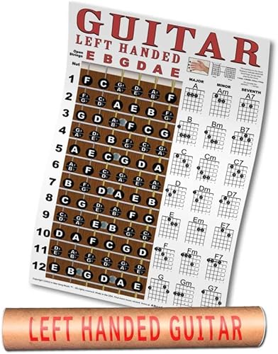 A New Song Music Diapasón de guitarra para zurdos y tabla de acordes - Póster instructivo para principiantes de la mano izquierda de 11 x 17
