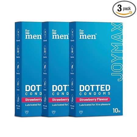 ForMen JoyMax Dotted Condoms For Men | Strawberry Flavour | 10 Count - Pack of 3