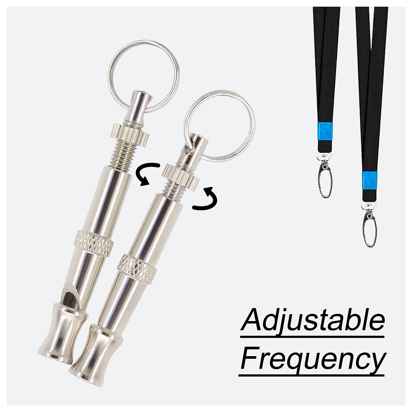 Andiker 2 Pcs Sifflet pour Chien, Sifflet pour Compagnie en Acier Inoxydable à fréquence réglable avec lanière, Sifflet à ultrasons Professionnel pour l'entraînement et Le contrôle des aboiements