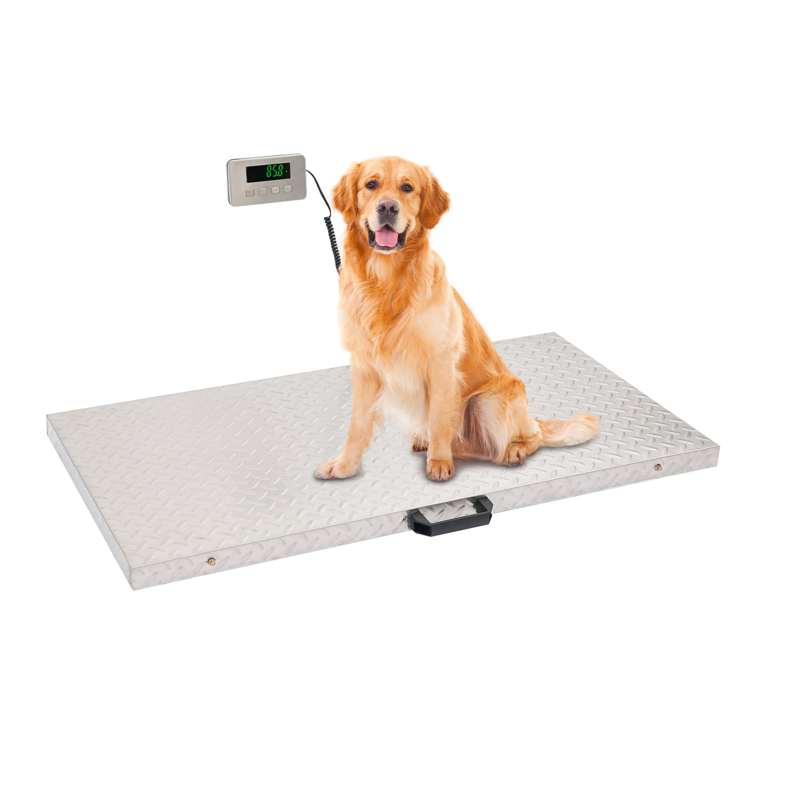 Waga dla zwierząt do 500 kg, cyfrowa waga precyzyjna 0,1 kg, ze stali nierdzewnej, antypoślizgowa, waga przemysłowa, wyświetlacz LCD, z adapterem sieciowym, dla psów, zwierząt gospodarskich, paczek