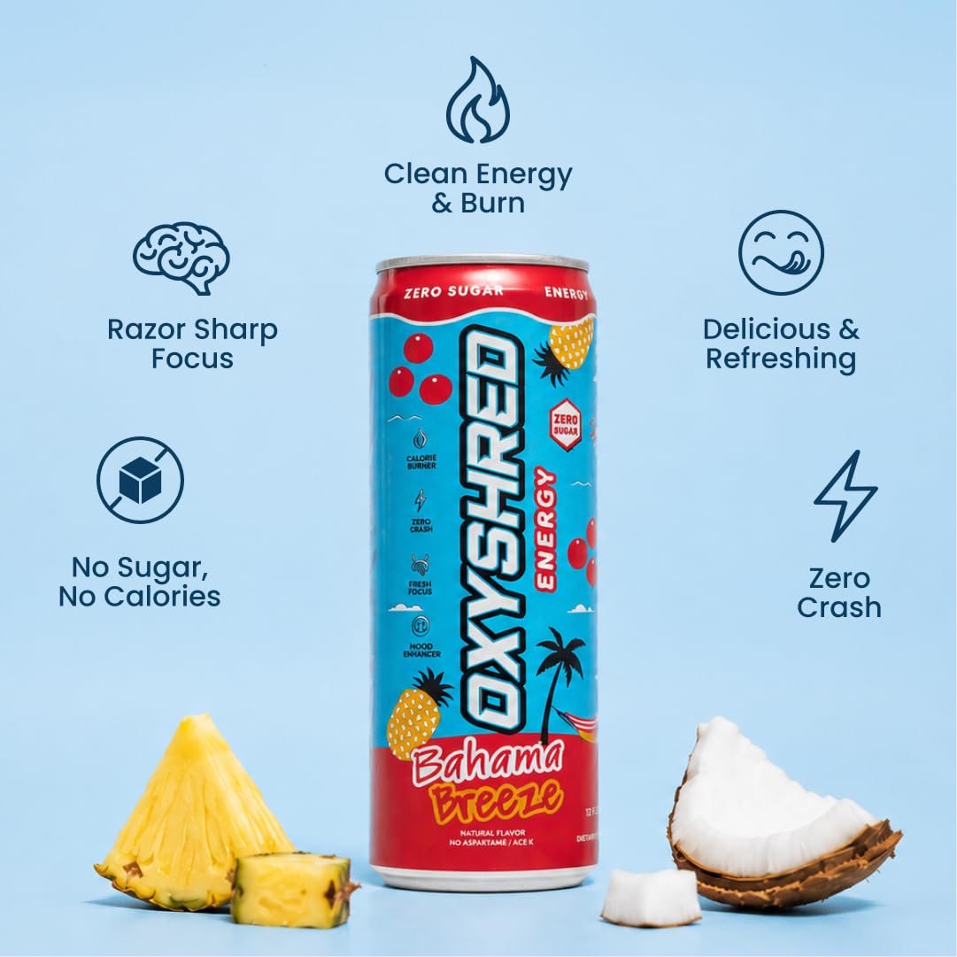 EHP Labs OxyShred Healthy Energy Drink - Zero Sugar Energy Drinks with Amino Acids, Green Tea Extract, Vitamin C & L Carnitine
