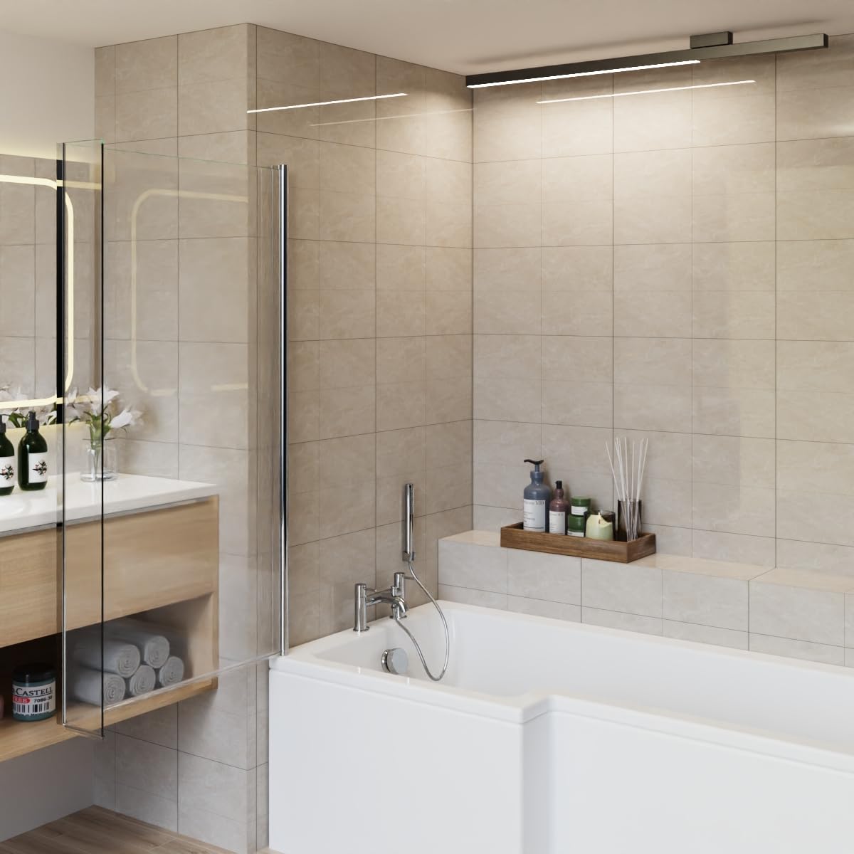 Aquariss Chrome 810X1400mm Bath Shower Screen Double Screen