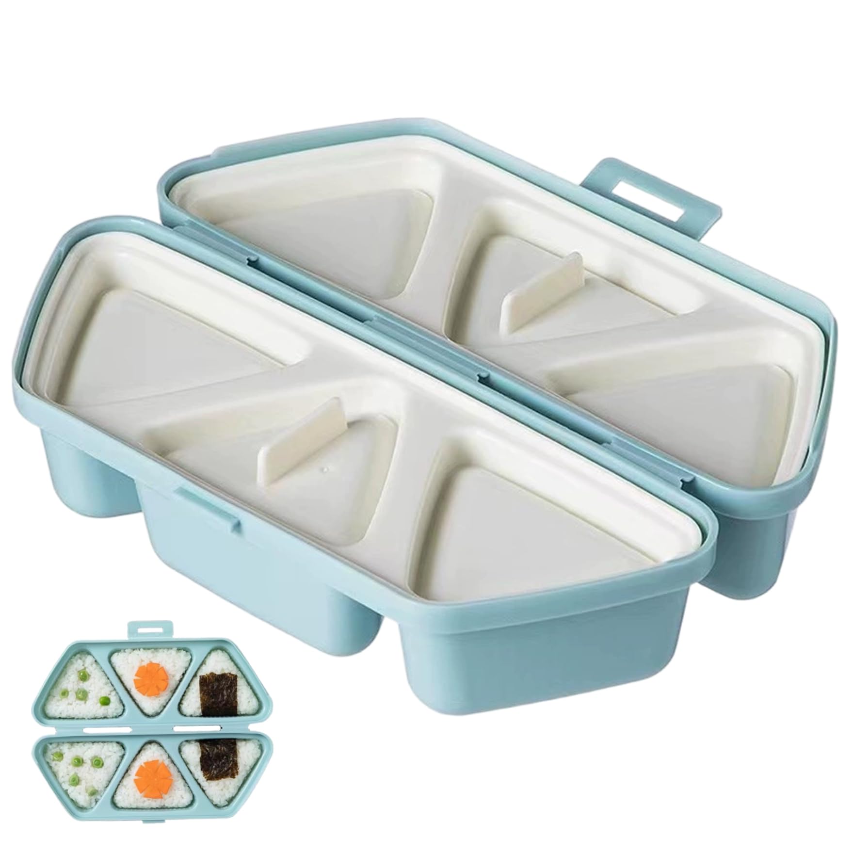 CAKEEYUM 6 in 1 Onigiri Mold Non-stick 6 Cavity Rice Ball Mold Triangle Onigiri Maker Foldable and Portable Rice Ball Maker Easy to Clean for Making and Storing Sushi in 1