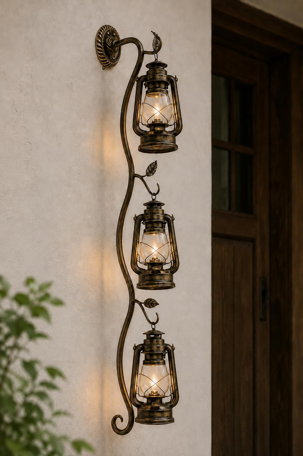 Long Vintage Triple Lantern Wall Light | Antique Brass Decorative Wall Sconce | Rustic Hanging Lantern Wall Lamp | Cafe, Hotel, Farmhouse & Vintage Home Decor with Filament Bulb-image-11