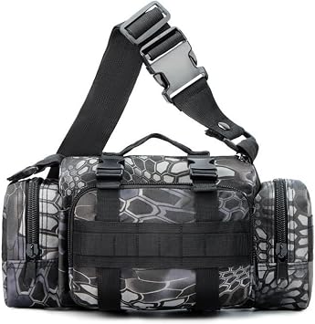Tactical Duffle Bag, Molle Waterproof Fanny Pack with Adjustable Shoulder Strap Hand Carry Python Black