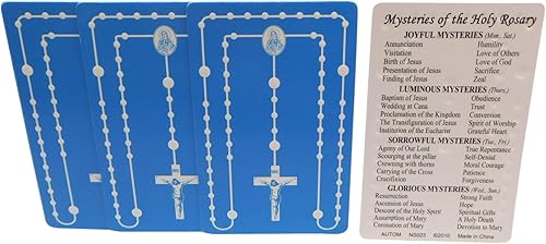 Westmon Works Mysteries of the Rosary - Paquete de 5 tarjetas de oración a granel laminadas en relieve de bolsillo o cartera católica, paquete de