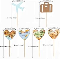 Vista 2 de Morndew 24 piezas de decoración de viaje para cupcakes, mapa de avión, corazón, corazón, decoración para tartas para el mundo que espera viajes
