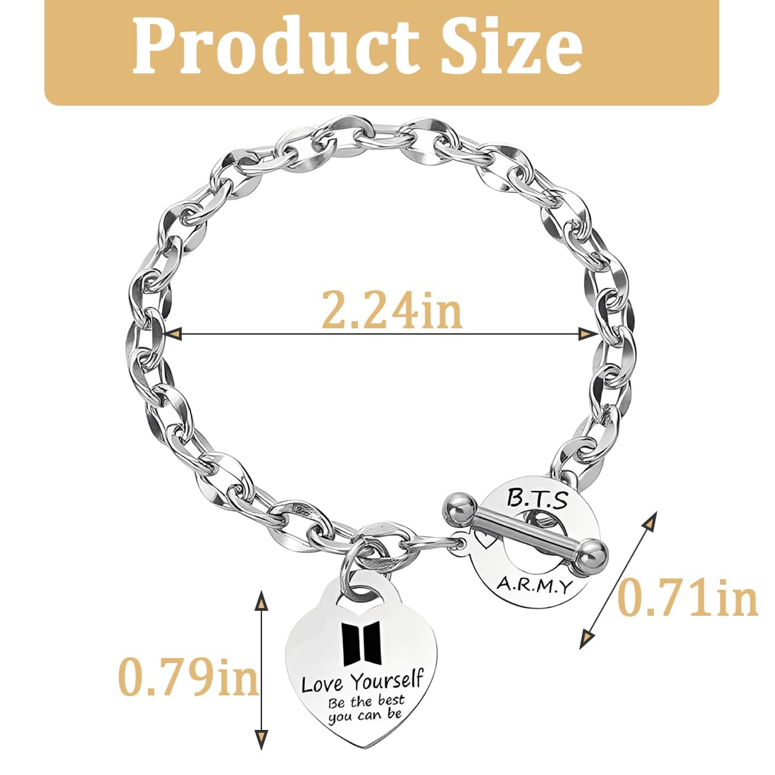 BTS Pulsera de acero inoxidable,Pulsera BTS Ajustable,Pulsera Unisex de Plata,con Colgante de Corazón,Kpop Merchandise,SYLALE BTS Fan Merchandise BTS Merch Gifts