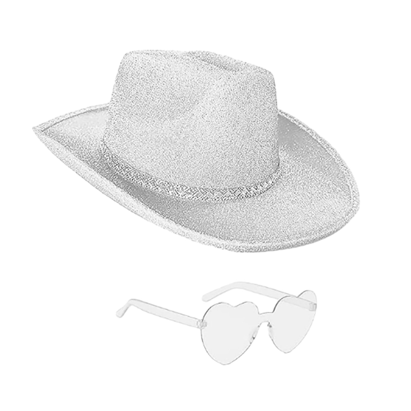 ZAYIUKI Sombrero de vaquero de vacaciones con purpurina y gafas de sol,regalo sorpresa para niñas y niños,sombrero de vaquera para carnavales,festivales de música