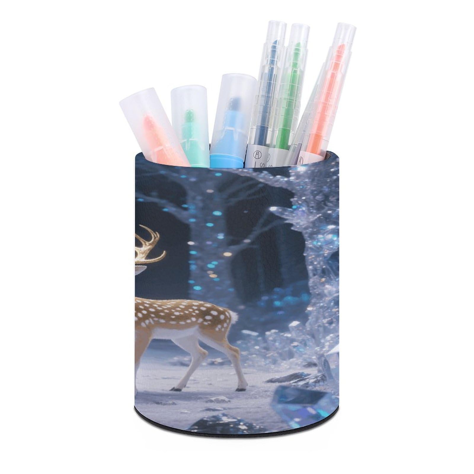 VstaDank Deer in Crystal Forest Pen Holder for Desk Makeup Brush Holders Stylish Pen Cup Cute Pencil Cup Round Pencil Holder Decor Brush Scissor Holders for Multifunctional Office Supplies