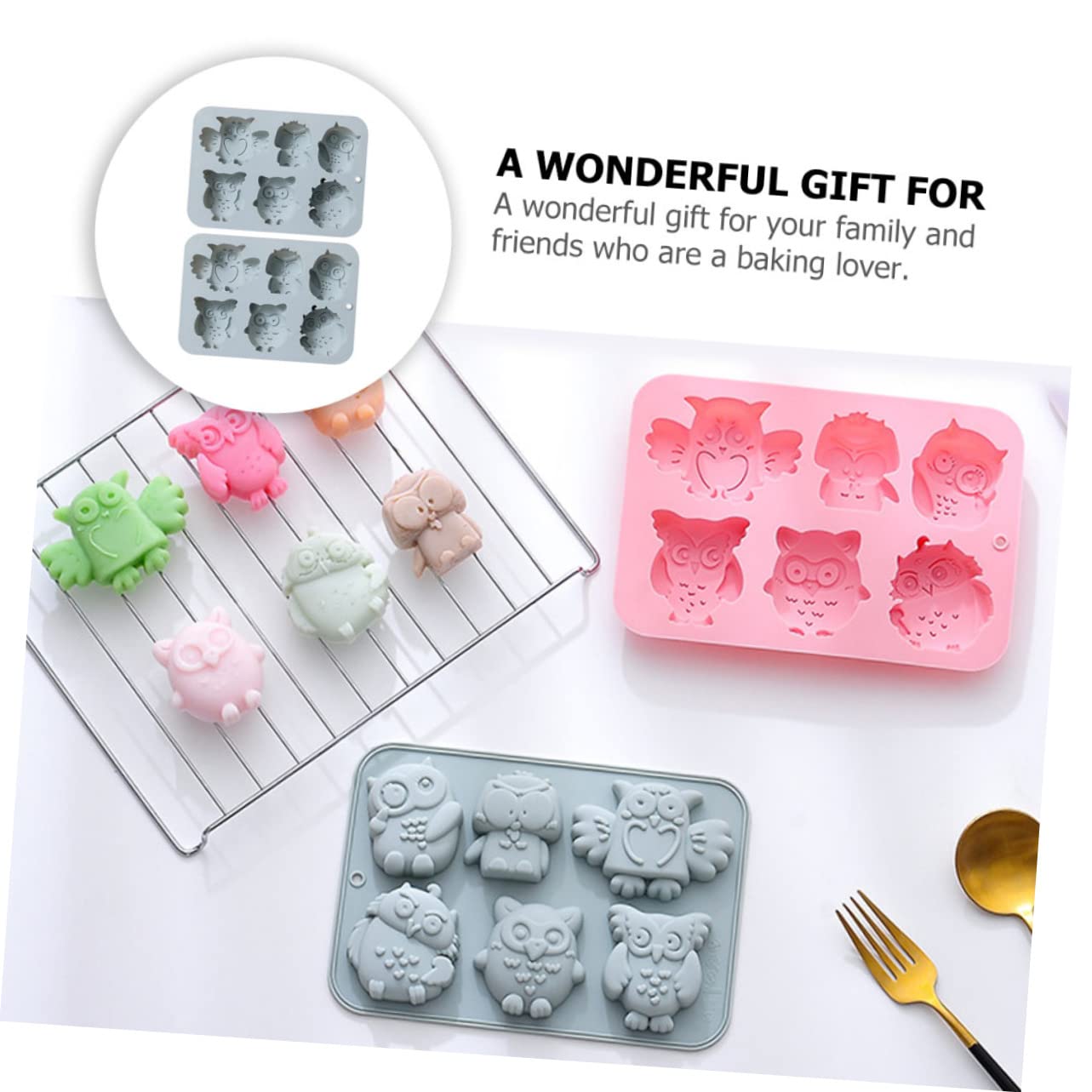 TOPBATHY 3 Set Di Da Forno A Forma Di Gufo in Silicone Per Fondente Per Decorare Torte Facili Da Usare E Da Pulire 2 Pezzi*3