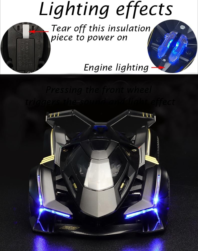 Toy Cars Model Lambo V12 Sports Race Car 1/22 Black Alloy Collectible Diecast Vehicles with Sound and Light