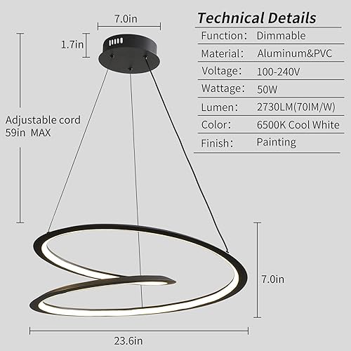 Miniatura 2 de Candelabros para comedor, lámpara colgante LED regulable para comedor, 3000K-6000K con control remoto, lámpara moderna