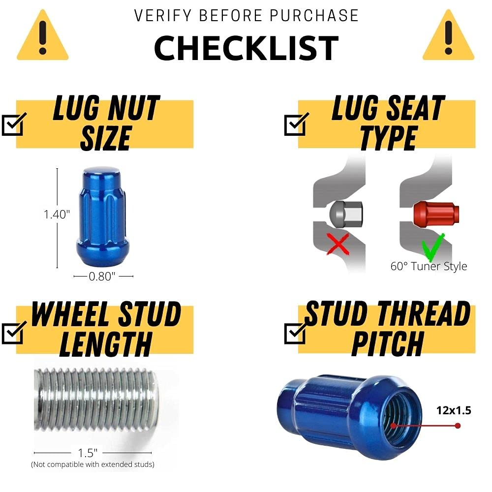 Circuit Performance Spline Drive Tuner Acorn Lug Nuts Blue 12x1.5 Forged Steel (20pc + Tool)