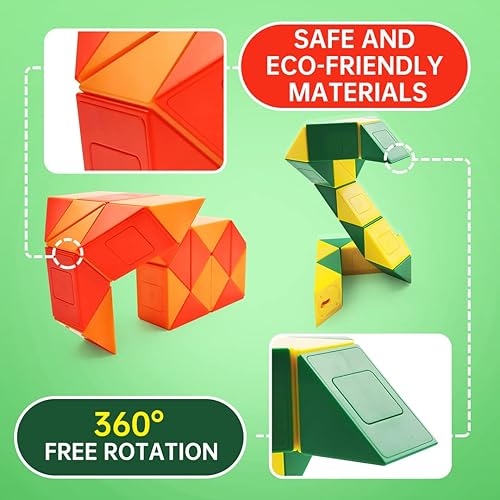 Miniatura 2 de Monster Go Rompecabezas de serpiente, 24 bloques de torsión mágica de serpiente, juguetes sensoriales para niños (amarillo-verde)