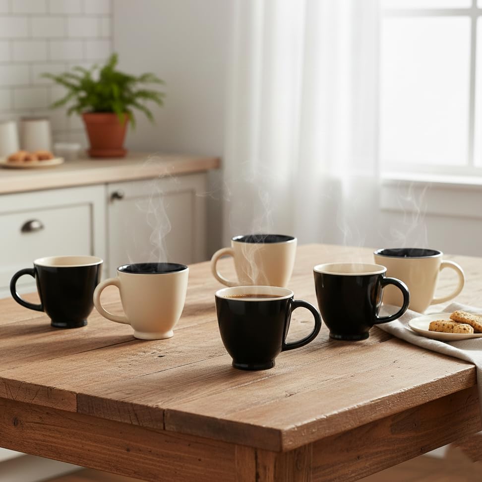 Image of BLACKCARROT Stoneware Tea Cups Set (Black & White Cup Set)