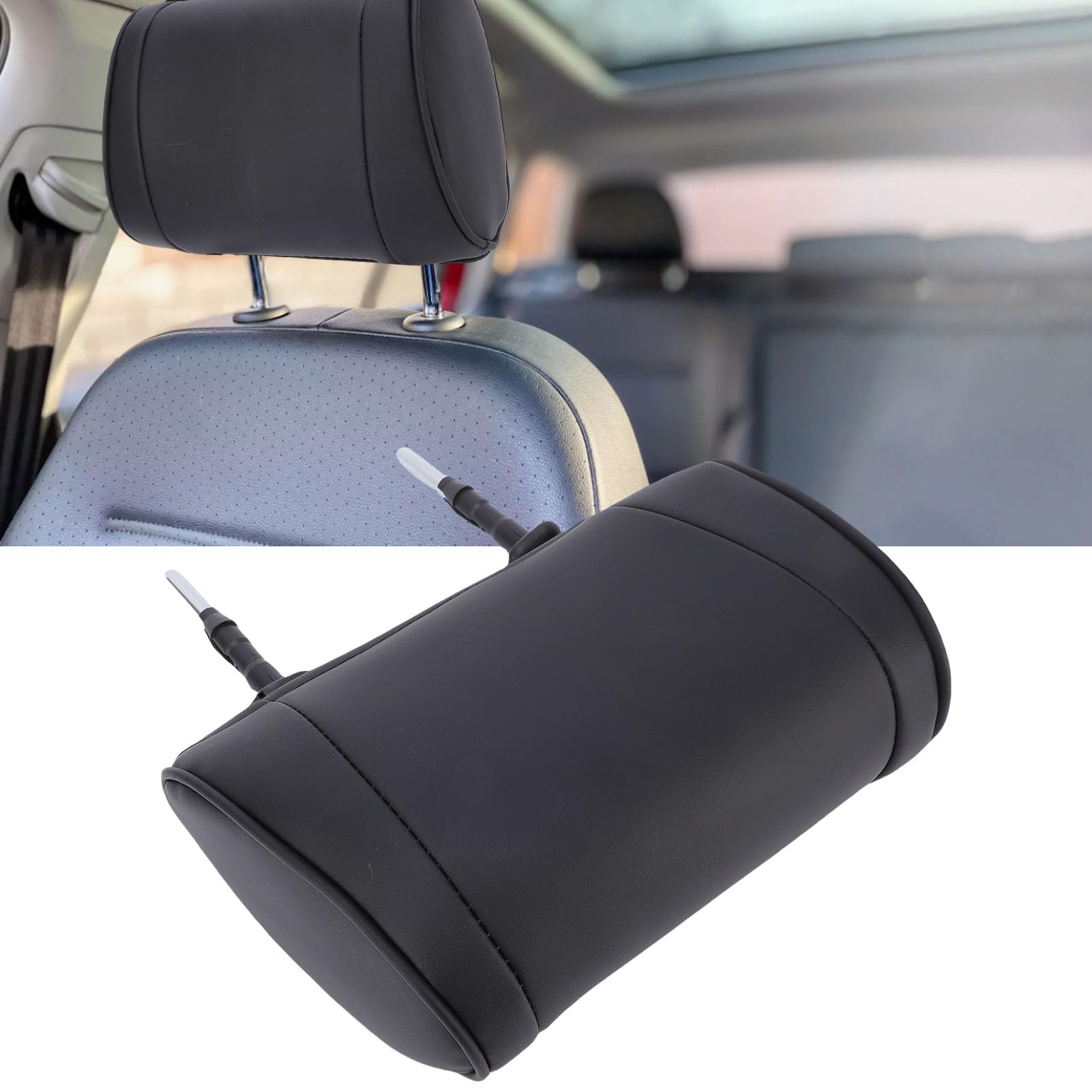 Tbest Appui-tête de Siège de Voiture, Espacement des Tiges de 150mm, Conception Ergonomique, Cuir PU, Coussin de Soutien en Mousse à Mémoire de Forme pour Les Longs Trajets, Confort