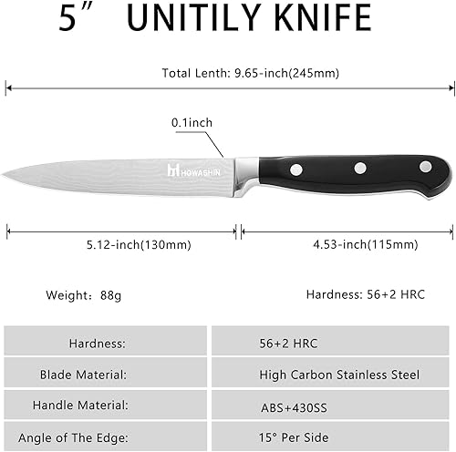 Miniatura 2 de Cuchillo de chef de 5 pulgadas, cuchillo de cocina profesional afilado alemán de alto carbono, mango ergonómico con caja de regalo de Navidad