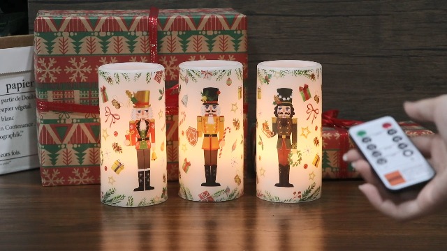 Image of Christmas Nutcracker Flameless Pillar Candles with Remote Timer