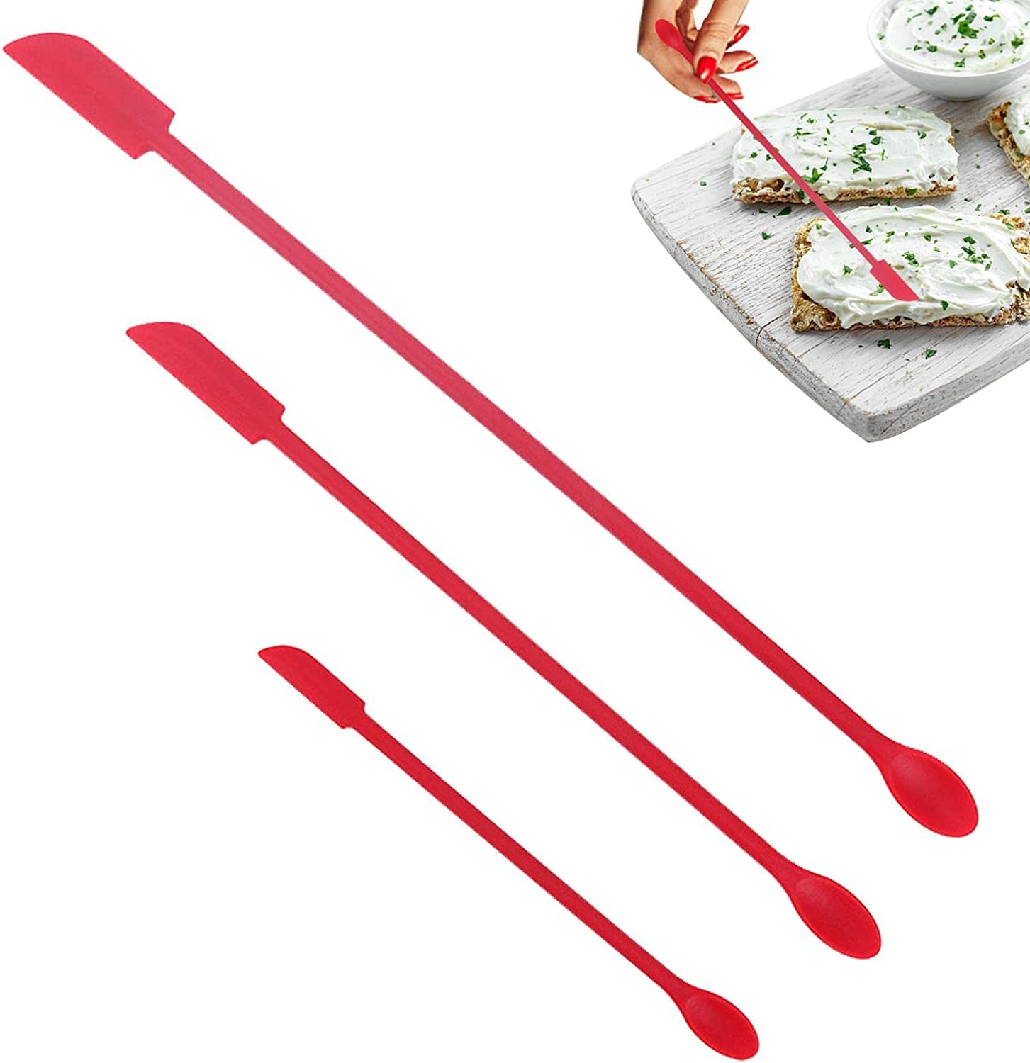 TGOPIT Mini Makeup Spatula - Small Silicone Last Drop Bottle Scraper Set Beauty Spatula (Red)