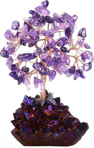 Miniatura 9 de MASGEMES Árbol de la vida con piedras preciosas, amatista natural, racimo de cuarzo y titanio, cristales curativos de energía positiva, equilibrio