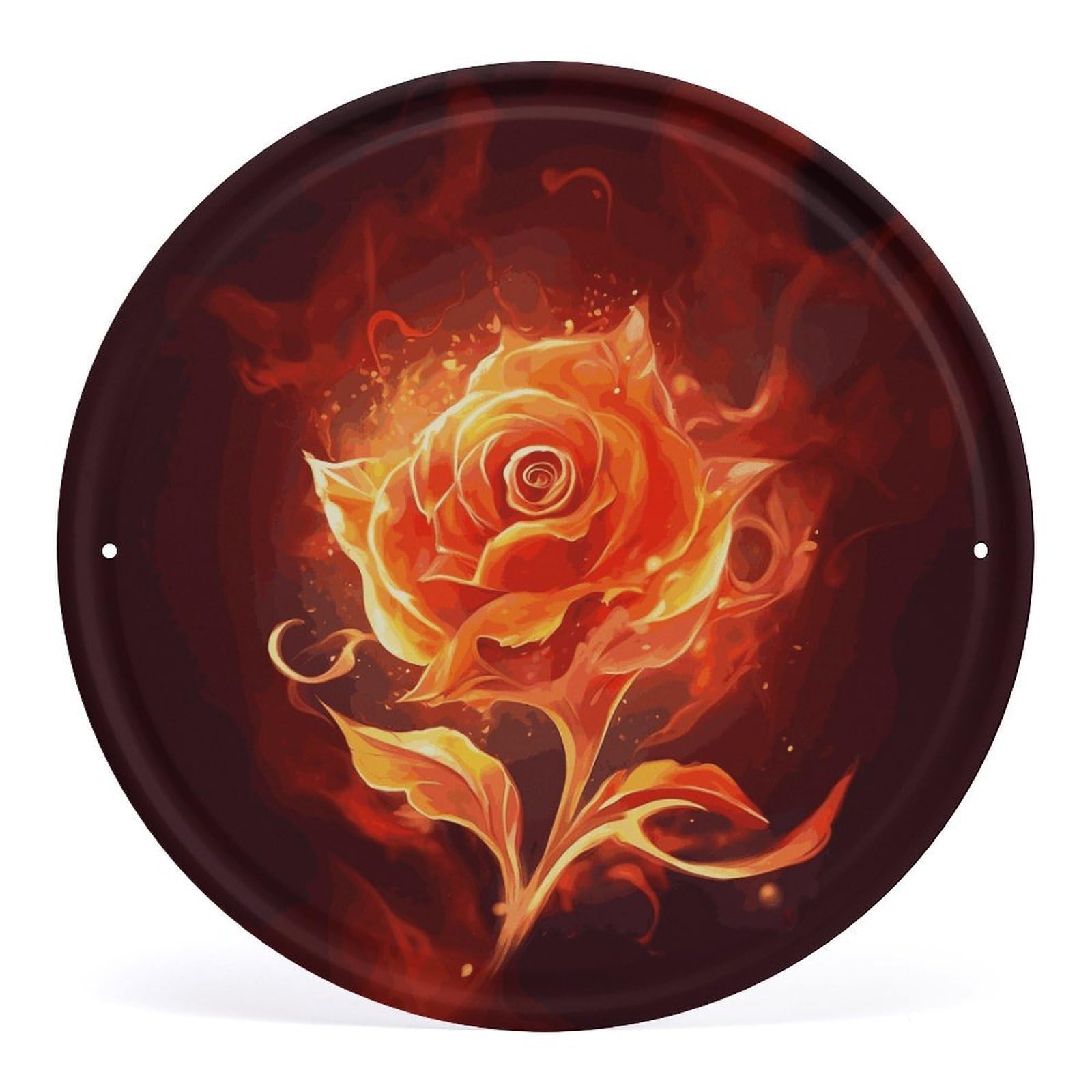 Fodpand Style Flame Rose Round Wall Art Hanging Decorations, Wall Decor Modern Minimalist Artwork, Tin Sign Hanging Picture For Living Room, Bedroom, Office, Hallway, 11.8X11.8 Inch