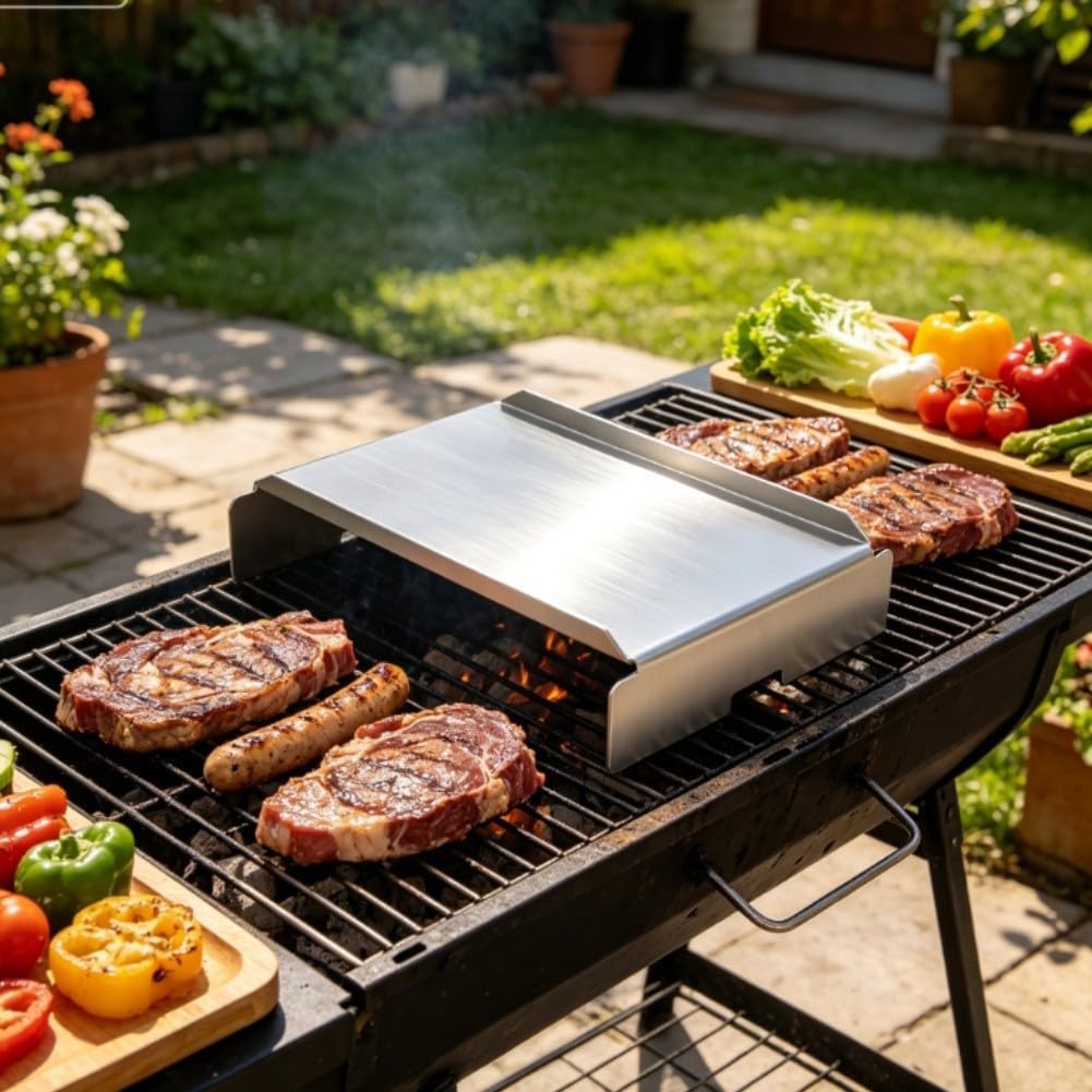 Heavy Duty Steel Flame Tamer Heat Deflector Plate 13x11x5 Inch for Pellet Grill BBQ Fire Shield Stainless Steel Radiator Barrier to Eliminate Hotspots and E (33.0 * 27.9 * 12.7 cm thick)