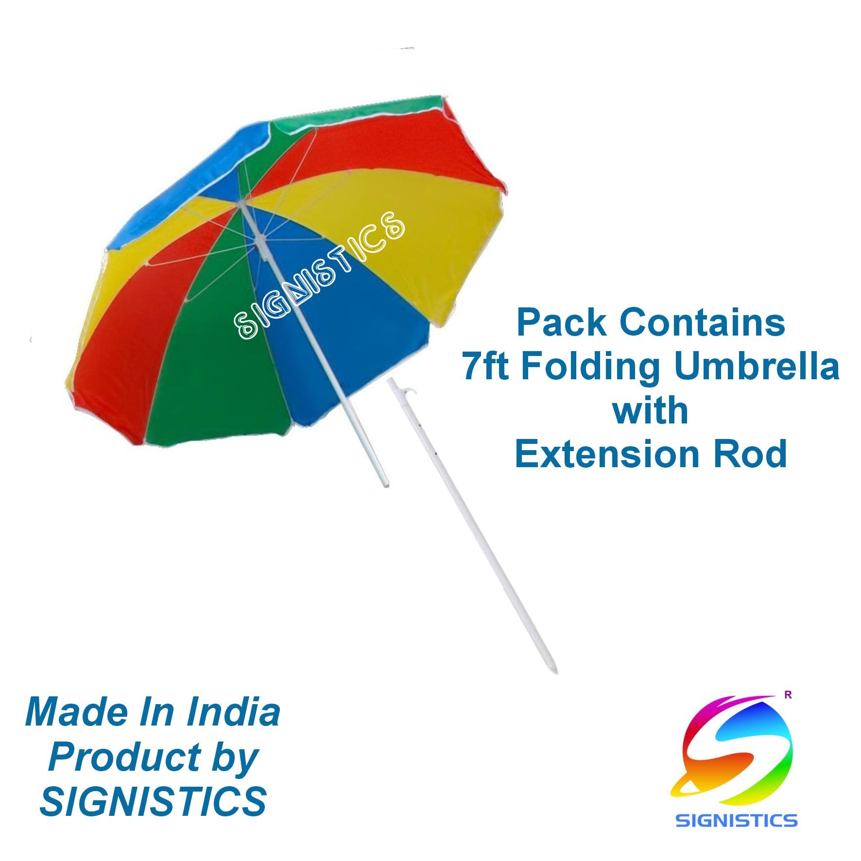 SIGNISTICS 7ft Rainbow Multicolour Folding Outdoor Umbrella with Extension Rod, for Garden, Patio, Beach & Café (Canopy with Pole, No Stand) 2
