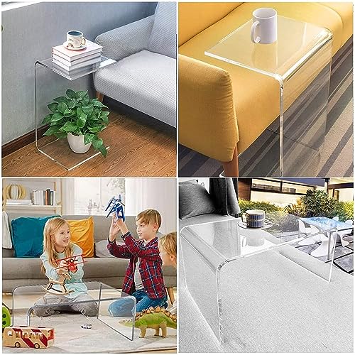 Mesa auxiliar de sofá en forma de C marrón acrílica moderna de 30x30x55 cm 7