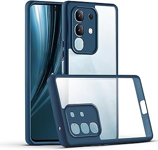 دلـع موبايلك جراب حماية شفاف متوافق مع فيفو Y29 الجيل الرابع 4G، مضاد للصدمات من الدرجة العسكرية، مضاد للاصفرار، جراب موبايل واقي كامل ممتص للصدمات مع واقي للكاميرا (ازرق)