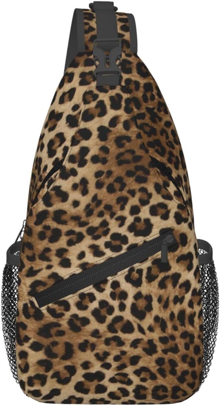 Leopard Print Crossbody Sling Bags for Women Men Brown Animal Skin Pattern of Wild Animal Strong Panthera Sling Backpack Casual Chest Shoulder Bag Cute Cheetah Print Travel Hiking Daypack