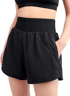 Pantalones cortos deportivos 2 en 1 de cintura alta para mujer, con bolsillo con cremallera, secado rápido, pantalones cortos deportivos para entrenamiento