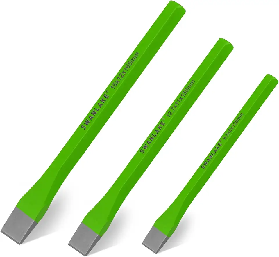 3-Piece Heavy Duty Cold Chisel Set, 3/8-Inch, 1/2-Inch, 5/8-Inch Premium Metal Chisels, Heavy Duty Carbon Steel Chisel Set for Carpentry, Masonry, Woodworking, Stone Chisels