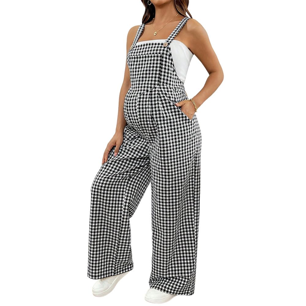 Mono de Maternidad para Mujer, Cuadros Casual Cómodo Mono Mujer Elegante Peto Jumpsuit Primavera Pantalones Tallas Grandes Holgados de Pierna Ancha Pantalones