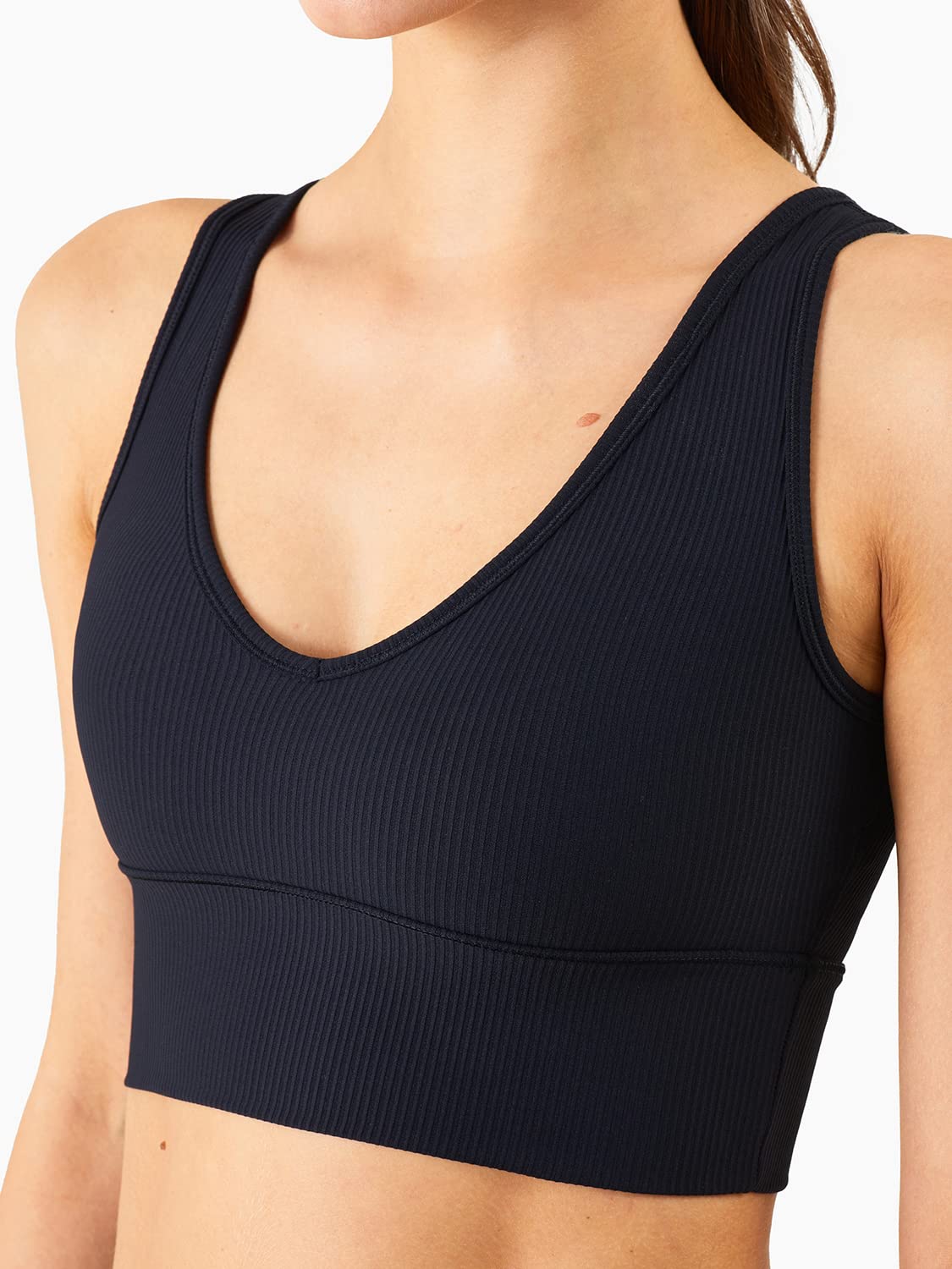 Longline Reggiseno Sportivo Canotta Reggiseno Top per le Donne Senza Soluzione di continuità Reggiseno Sportivo a Costine Top di Allenamento Imbottito Crop Top, U-nero, L