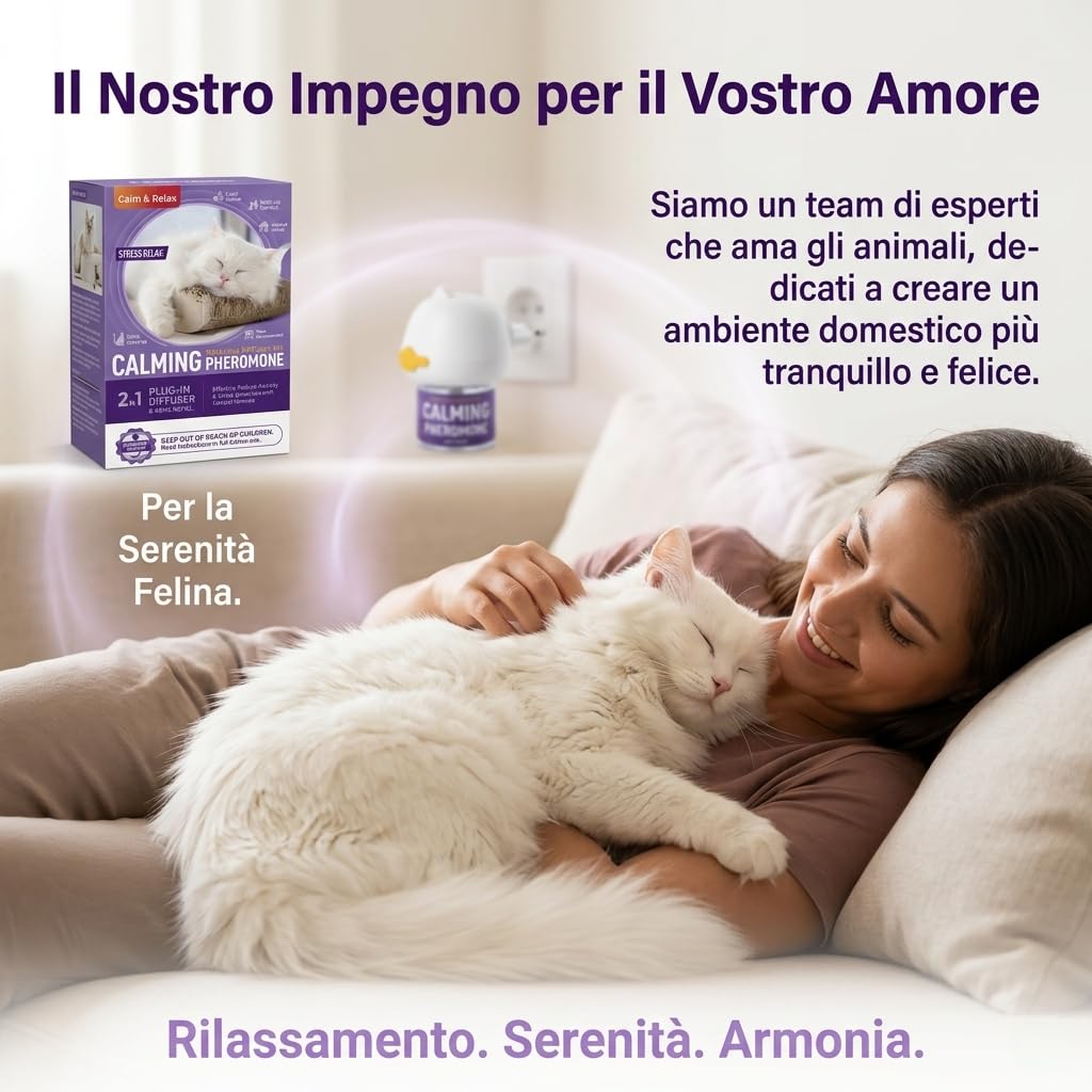 Diffusore di Feromoni per Gatti, Kit con 1 Dispositivo e 5 Ricariche | Kit completo per gatti con 1 diffusore e 5 ricariche, ideale per creare un ambiente domestico sereno e accogliente.