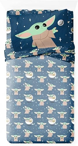 Miniatura 2 de Jay Franco Star Wars The Mandalorian Hello Grogu - Juego de sábanas tamaño matrimonial - Juego de 4 piezas para niños súper suave y acogedor -